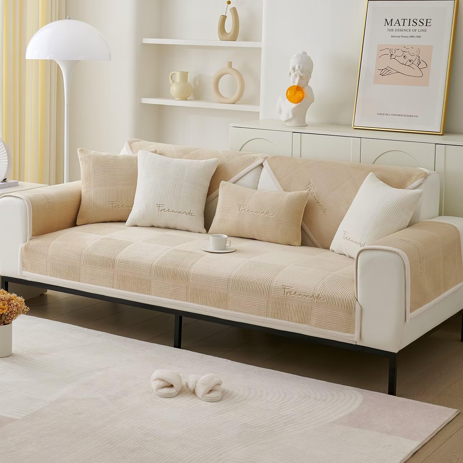 Bettschlange Universelle Sofa Überzug, Sofadecken für Sitzfläche, Sofaschoner rutschfest, L/U Form Sofaüberwurf, Sofa Cover, Sofabezug Ecksofa,Helles Curry,90x90cm