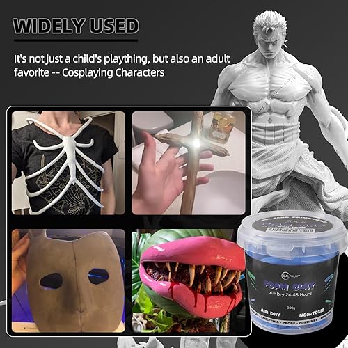 Miniatura 5 de Arcilla de espuma moldeable para cosplay en colores azules (10.58 oz), alta densidad y calidad para diseños intrincados, se seca al aire a la