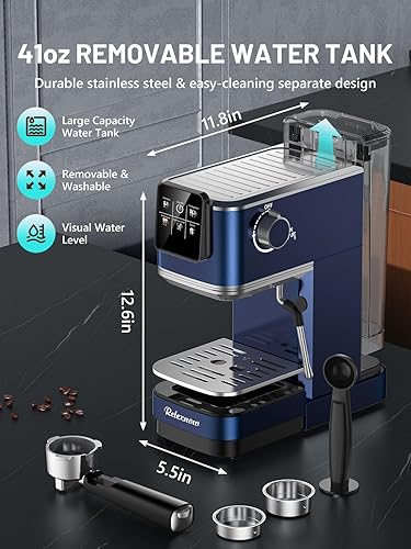 Miniatura 6 de Máquina de café expreso, 20 bares, espumador de leche y panel LCD, máquina de café caliente y helado, máquina de café espresso de acero inoxidable