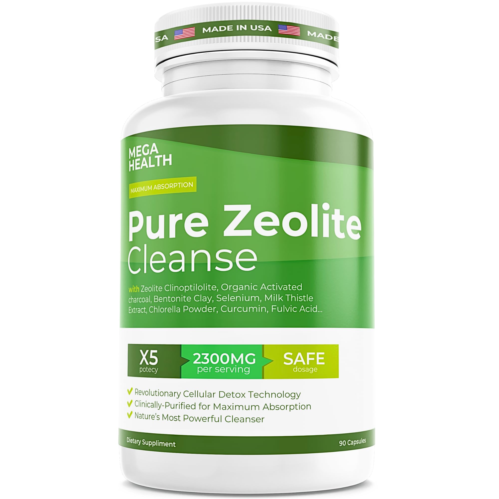 2300 MG Pure Zeolite Cleanse – Ultra-Fine Clinoptilolite Zeolite Detox, Activated Charcoal & Bentonite Clay – Liver & Gut Detox Cleanse, Toxin Flush, Digestive, Max Absorption, 90 Vegan Capsules