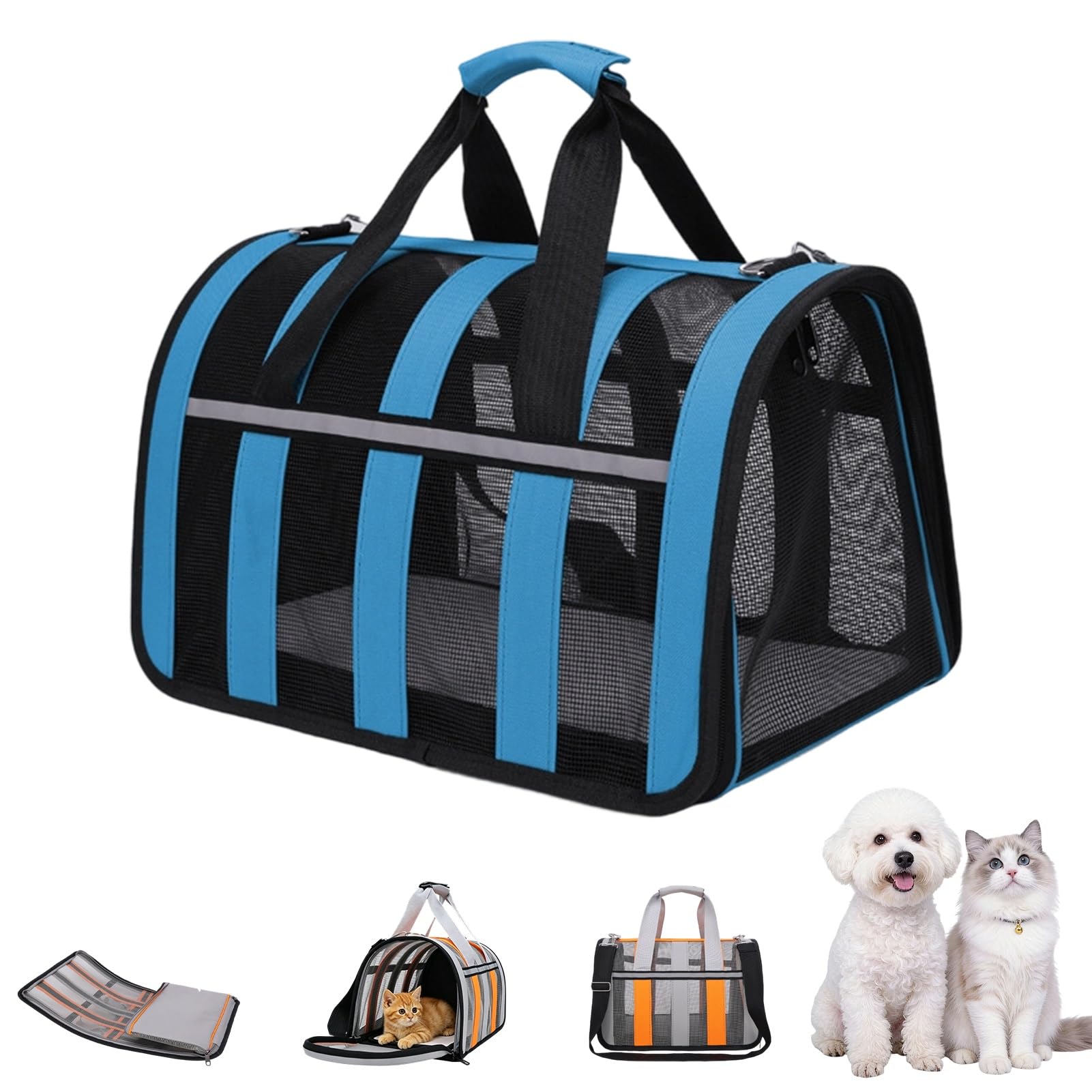 Bolsa de transporte para gatos ventilada que reduce el estrés azul M