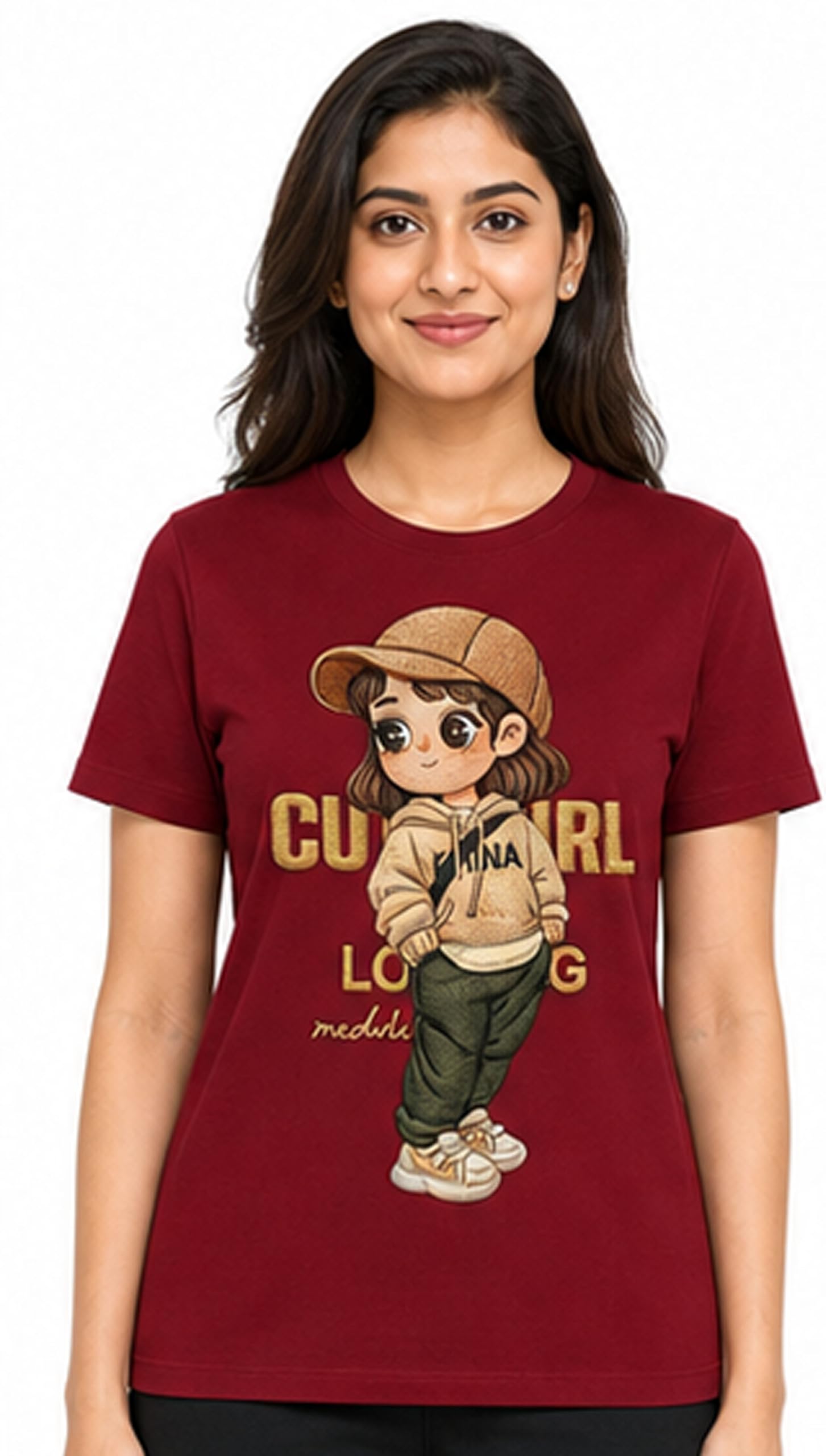 Cute Girl Graphic Printed T-Shirt for Women | Stylish Casual Wear Round Neck Tee | Trendy Cartoon Girl Print Women’s T-Shirt | Soft Polycotton Top-picture-15