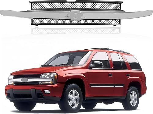Miniatura 8 de JustDrivably Piezas de repuesto para parrilla delantera, malla gris con barra de moldeo central negra compatible con Chevrolet Trailblazer 2002-2005
