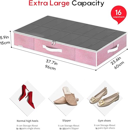 Miniatura 2 de Onlyeasy Caja organizadora de zapatos grande debajo de la cama, juego de 2, se adapta de 16 a 32 pares de zapatos, solución de almacenamiento de
