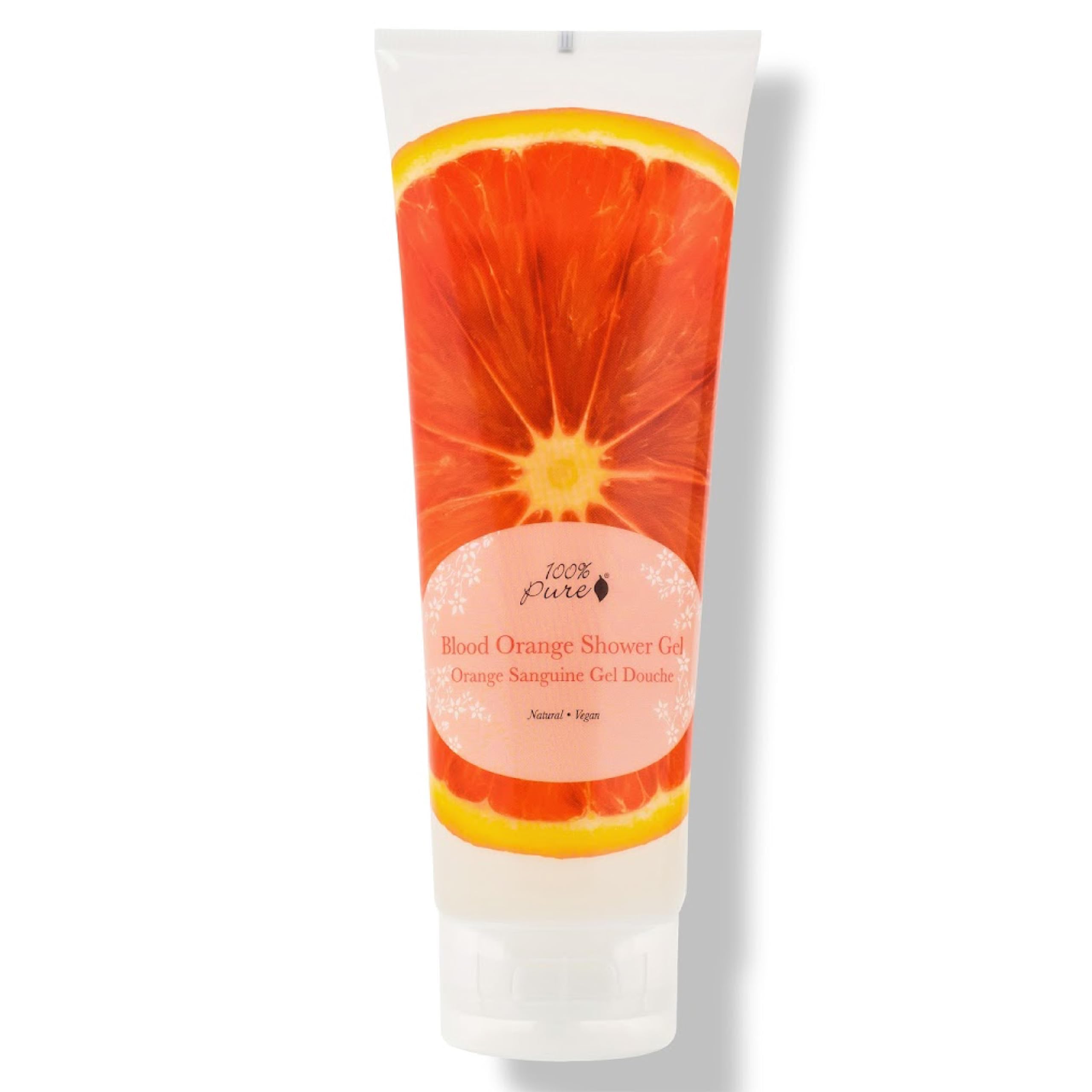 100% PURE Blood Orange Shower Gel Natural Foaming & Hydrating Body Wash - Deeply Moisturizing Gentle Soap Cleanser for All Skin Types, Even Sensitive - Gluten-Free - 8 Fl Oz