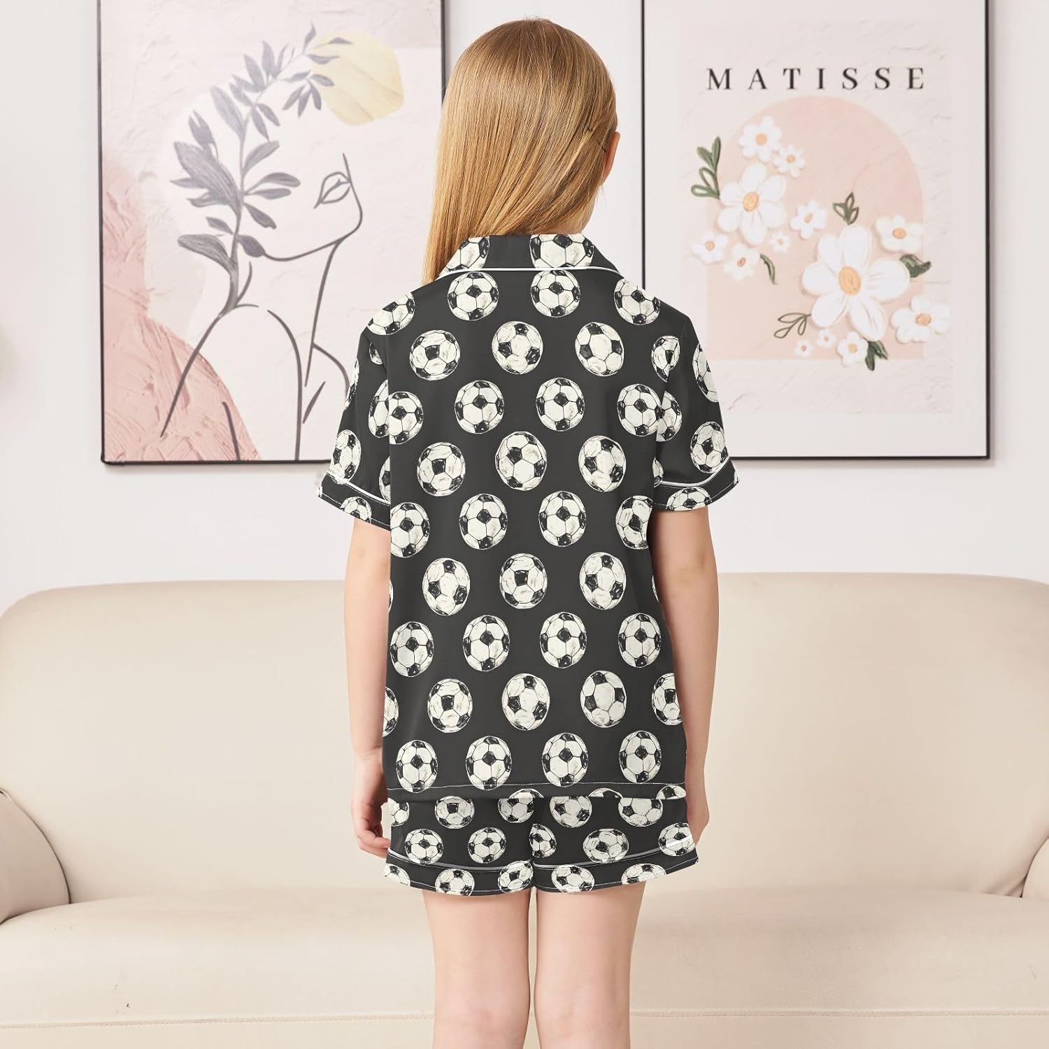 ALAZA Paris Eiffel Tower Blossom Flower Satin Pajamas Set Short Sleeve Button Down Sleepwear Summer Pjs 2 Piece
