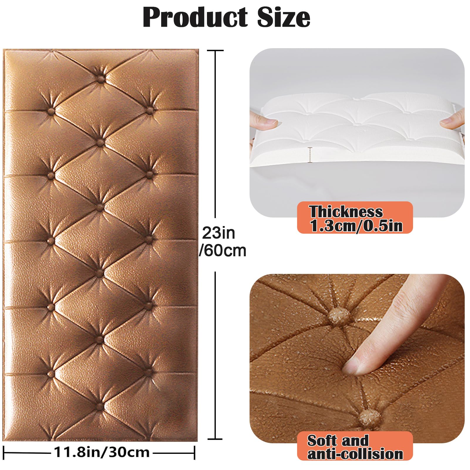 Panneaux de tête de lit rembourrés Auto-adhésifs 3D Anti-Collision pour Chambre, bébé et Salle de Jeux - Lot de 6 Tapis muraux rembourrés pour Plus de sécurité et de Protection (Marron 30x60