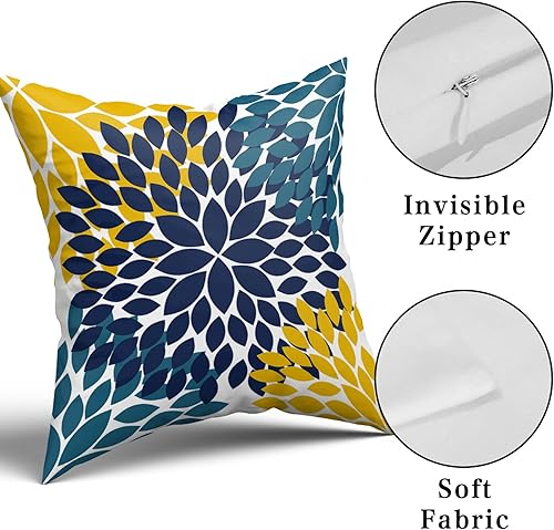 Miniatura 7 de Juego de 2 fundas de almohada de color azul marino y amarillo de 18 x 18 pulgadas flores de dalias modernas rústicas decorativas de algodón con