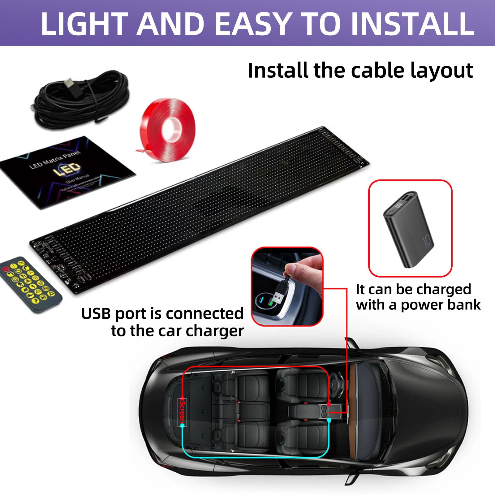 Insegna Luminoso LED, Pannello Flessibile Programmabile 90 x 20CM,Scritte LED Personalizzate Sostegno Testo, Animazione, Emoji Display, Bluetooth Smart APP, USB