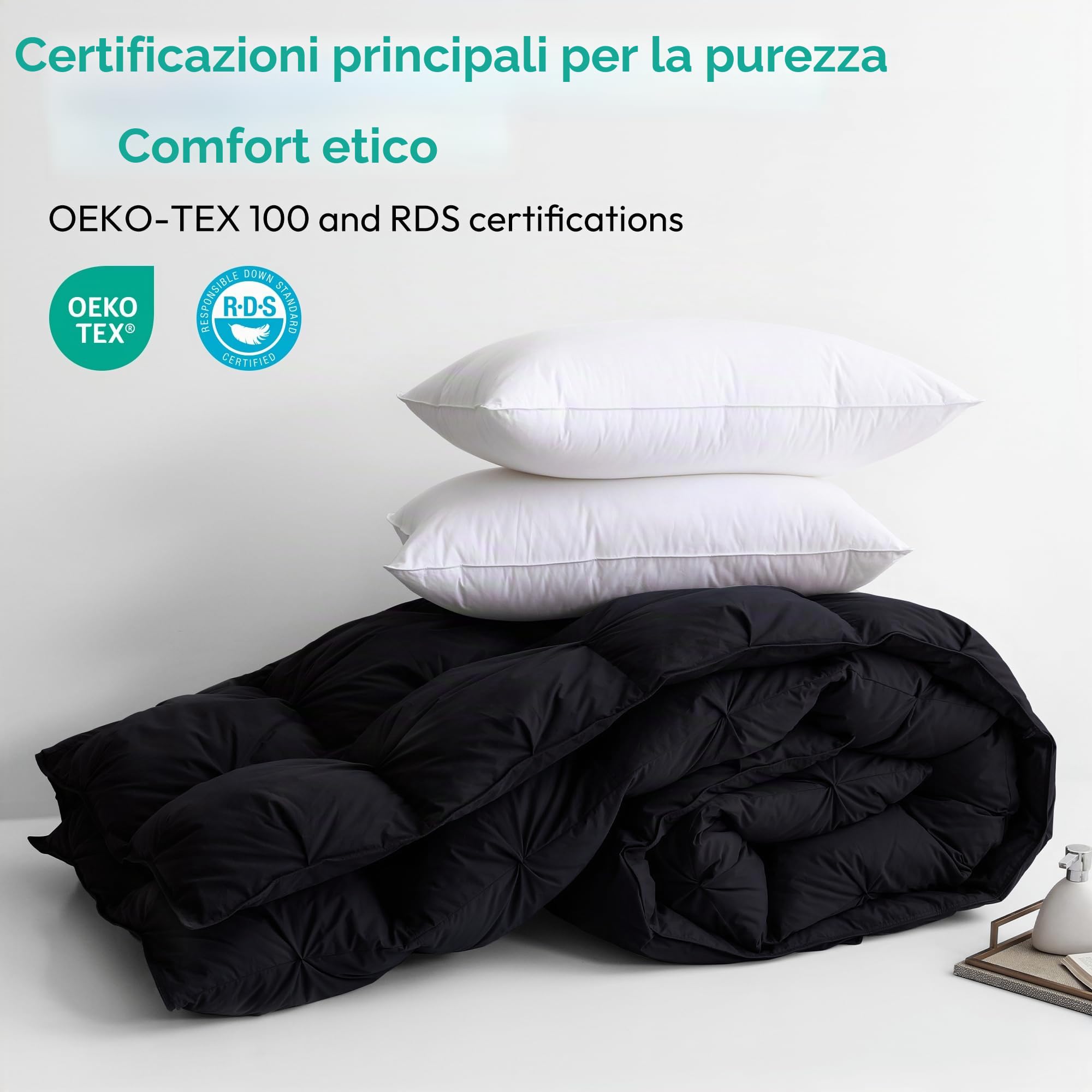 Three Geese Piumone in piuma d'oca, per letto matrimoniale, con imbottitura 750+, 1200 fili, 100% cotone, per tutte le stagioni, con 8 linguette, per letto singolo: 172,7 x 228,6 cm