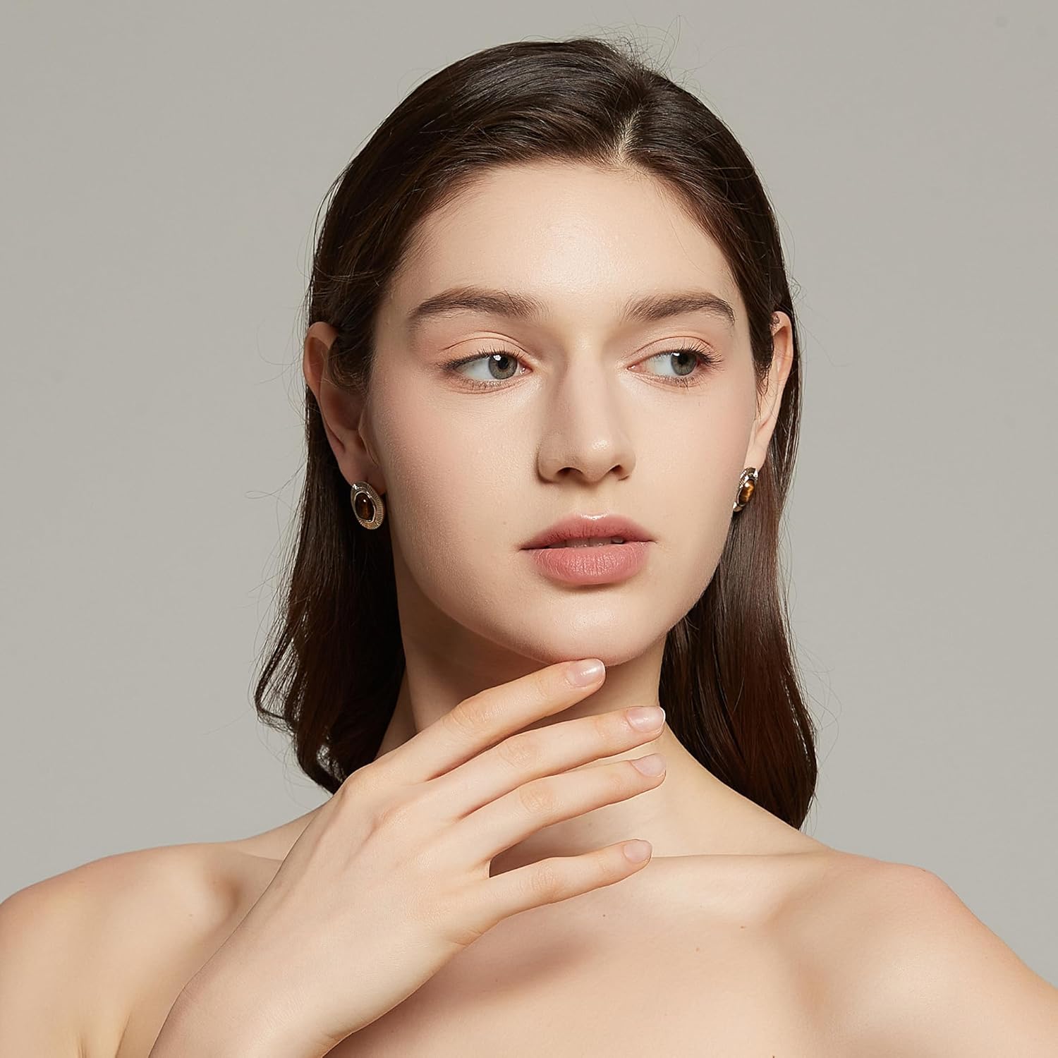 Tiger Eye Stud Earrings for Women Gold Post Earring Round Gemstone Earrings Vintage Elegant Jewelry Boho Earring for Women - Image 3