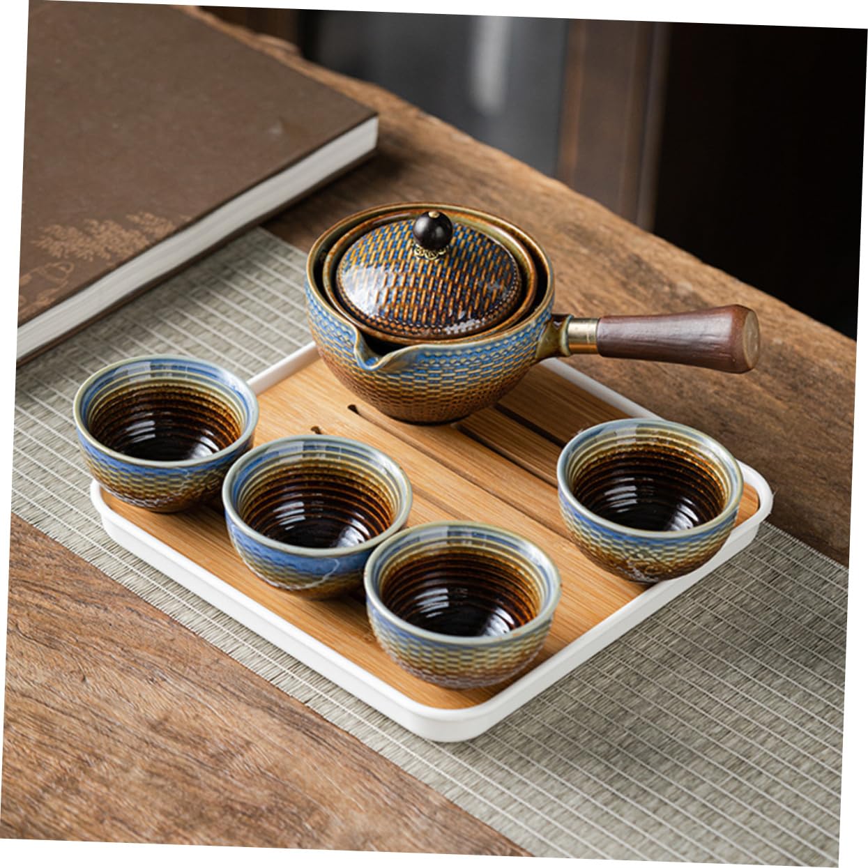 OUNONA Juego de Té Diseño Elegante y Práctico Portátil Tetera Giratoria de Cerámica y Bolsa de Almacenamiento para Viaje y Oficina para Aficionados al Té