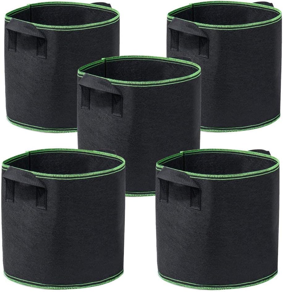 5-Pack 2 Gallon Grow Bags Heavy Duty Container Thickened Nonwoven Fabric Plant Pots with Handles
