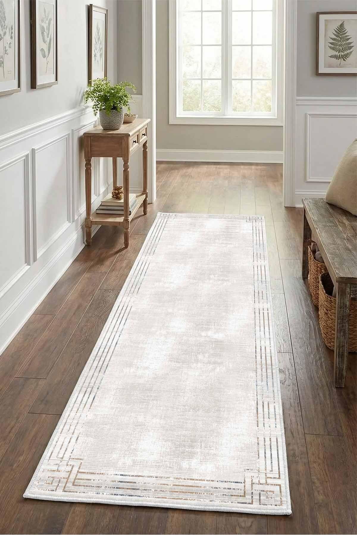Monnhein Açık Gri Yolluk 1166 - Yıkanabilir, Kaymaz Taban, Dijital Baskılı, Leke Tutmaz, İnce Hav, Modern Koridor, Mutfak, Antre ve Salon için Dekoratif Yolluk