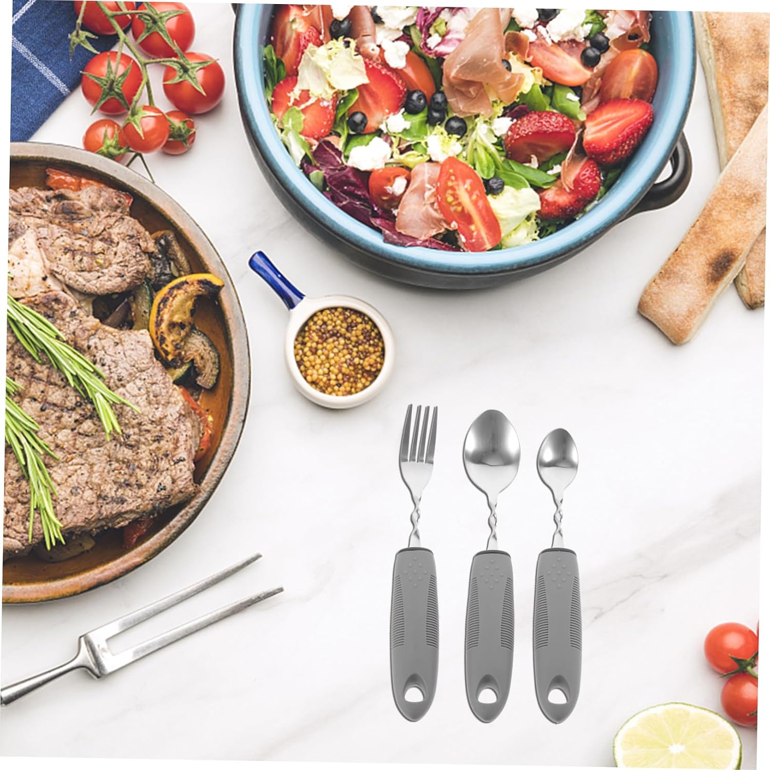 1Set Elderly Adaptive Utensil Slip Fork and Spoon for Seniors with Hand Injuries Portable and Easy to Clean Tableware for Disabled Adults