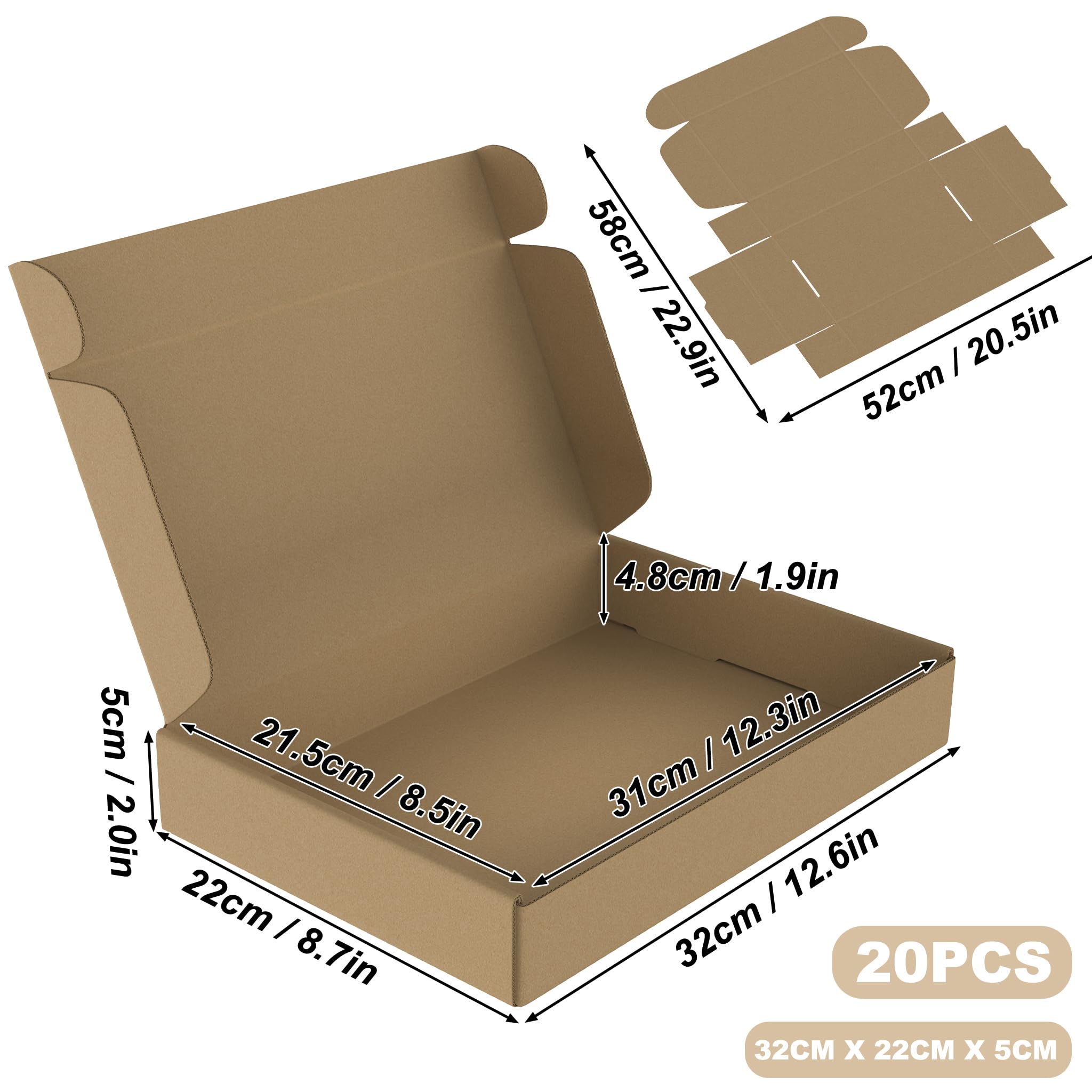 Froadp Versandkarton 32x22x5cm Maxibrief Karton für Versand 60 Stück | Faltbares Design, Schneller Aufbau ohne Werkzeug, Ideal für Kleine Waren, Geschenke und Platzsparende Lagerung