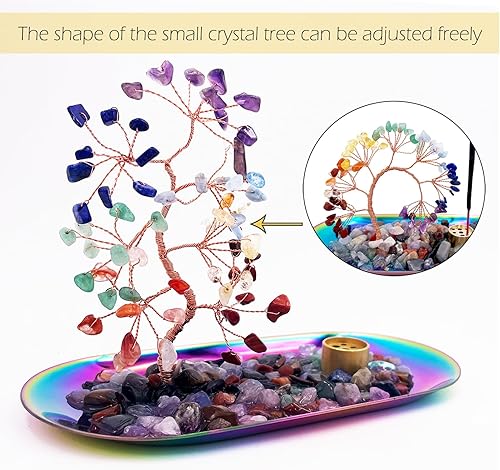 Miniatura 3 de Soporte de incienso de cristal para palos con bandeja colectora de cenizas, árbol de cristal colorido curativo de chakras, árbol de dinero de la