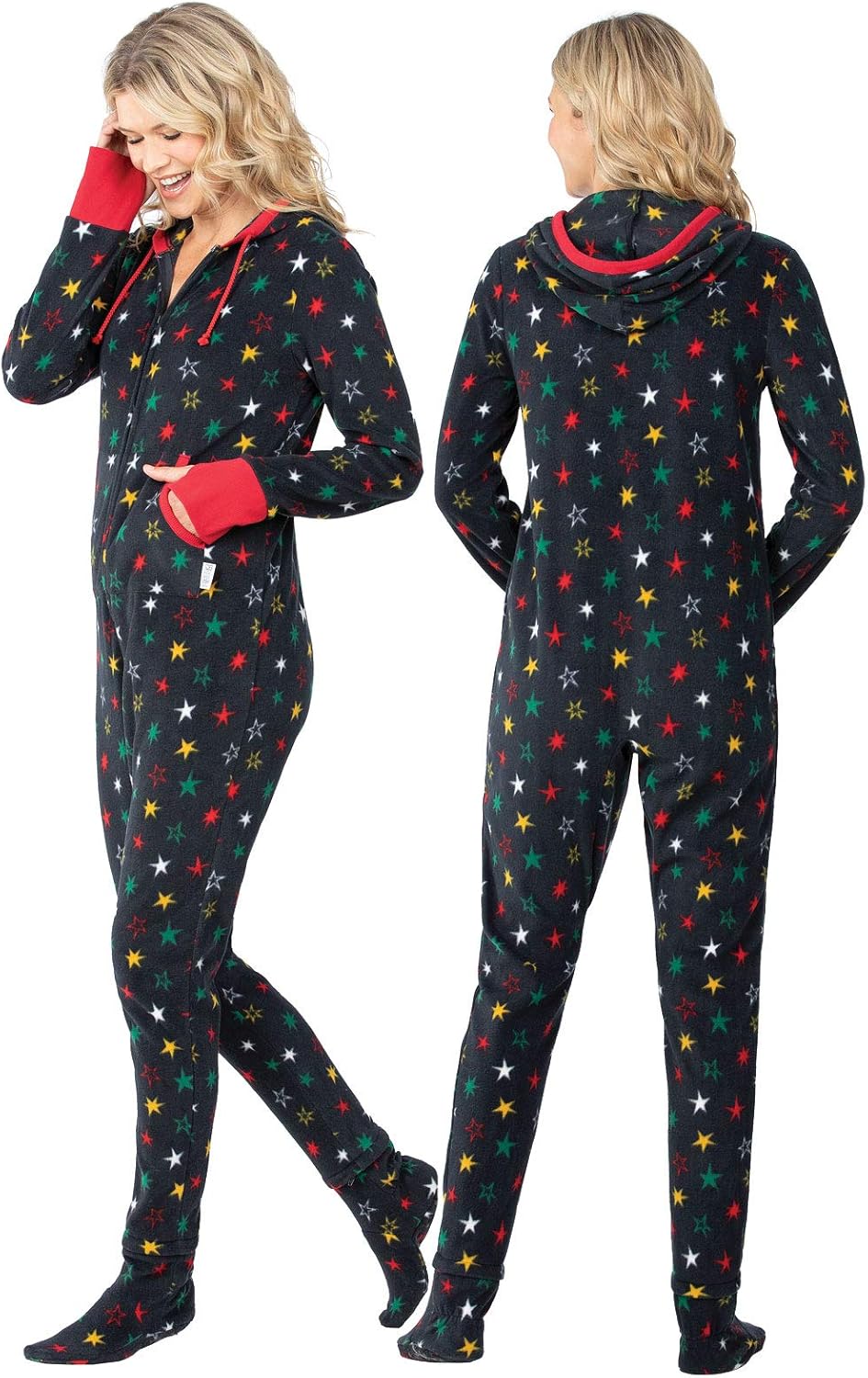 PajamaGram Adult Onesies for Women - Fleece Onesie Pajamas, Black, Large (12-14) - Image 2