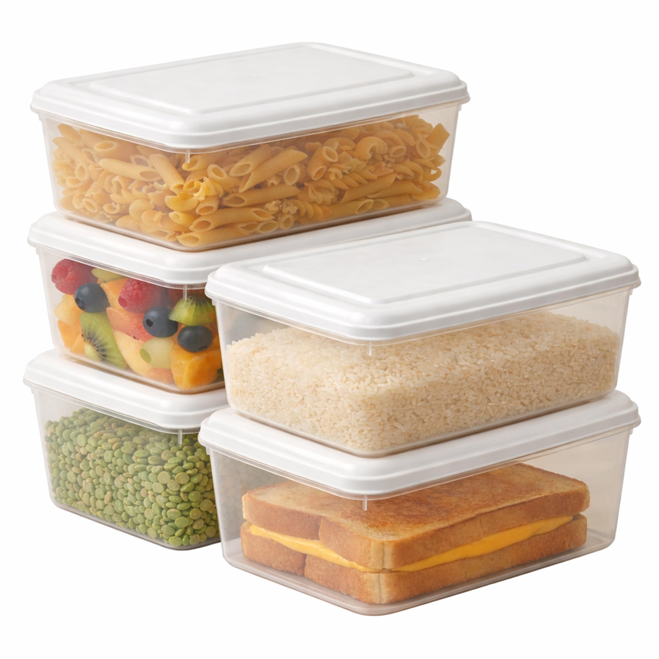 STL Food Storage Containers with Lids, 4L Clear Stackable Food Storage Boxes, BPA-Free Plastic Food Containers, Microwave and Dishwasher Safe, Kitchen & Lunch Containers (Pack Of 5)