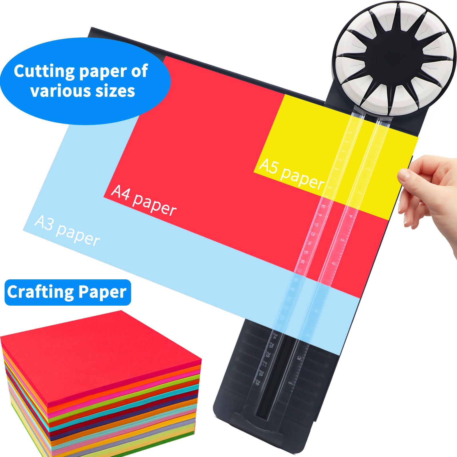 Kantenschneider für Papierarbeiten,12-in-1Schneidemaschine Papier Mit Schnittlinienführung Und Seitenlineal,Papierschneider für Bastelarbeiten (rosa)