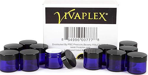 Miniatura 3 de Vivaplex 12 azul cobalto 2 onzas tarros de cristal redondos con revestimientos interiores y tapas negras