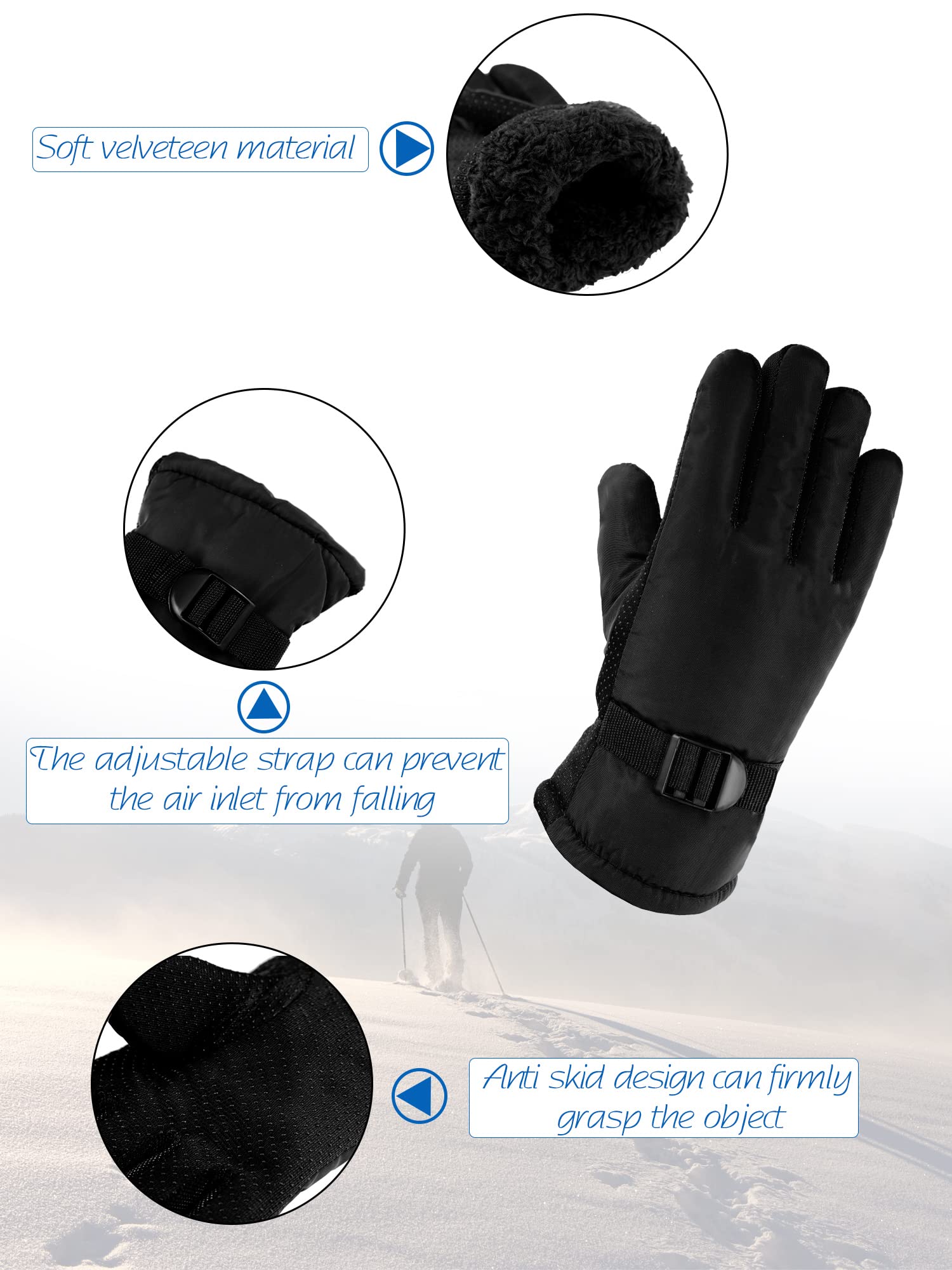 Boyiee 12 Paar Ski Handschuhe Winter Handschuhe Schnee Handschuhe wasserdichte Handschuhe für Kinder (Schwarz, 8-12 Jahre)