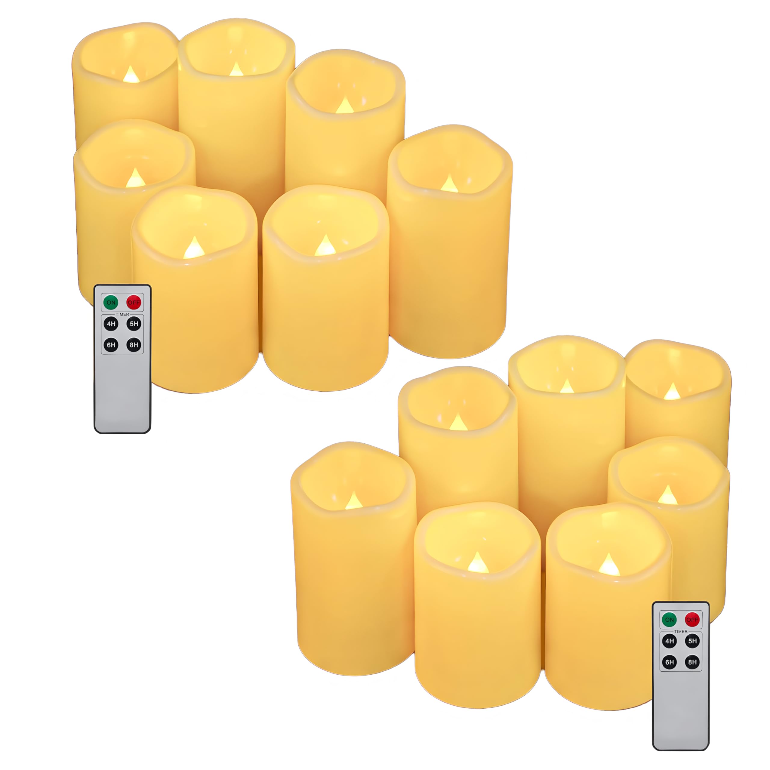 Aignis 14pcs Flameless LED Candles Battery Operated with Remote Timer, Outdoor Indoor Waterproof, Warm Glow for Cozy &amp; Romantic Home/Wedding/Holiday Décor (D 3'' x H 4''/5''/6'')