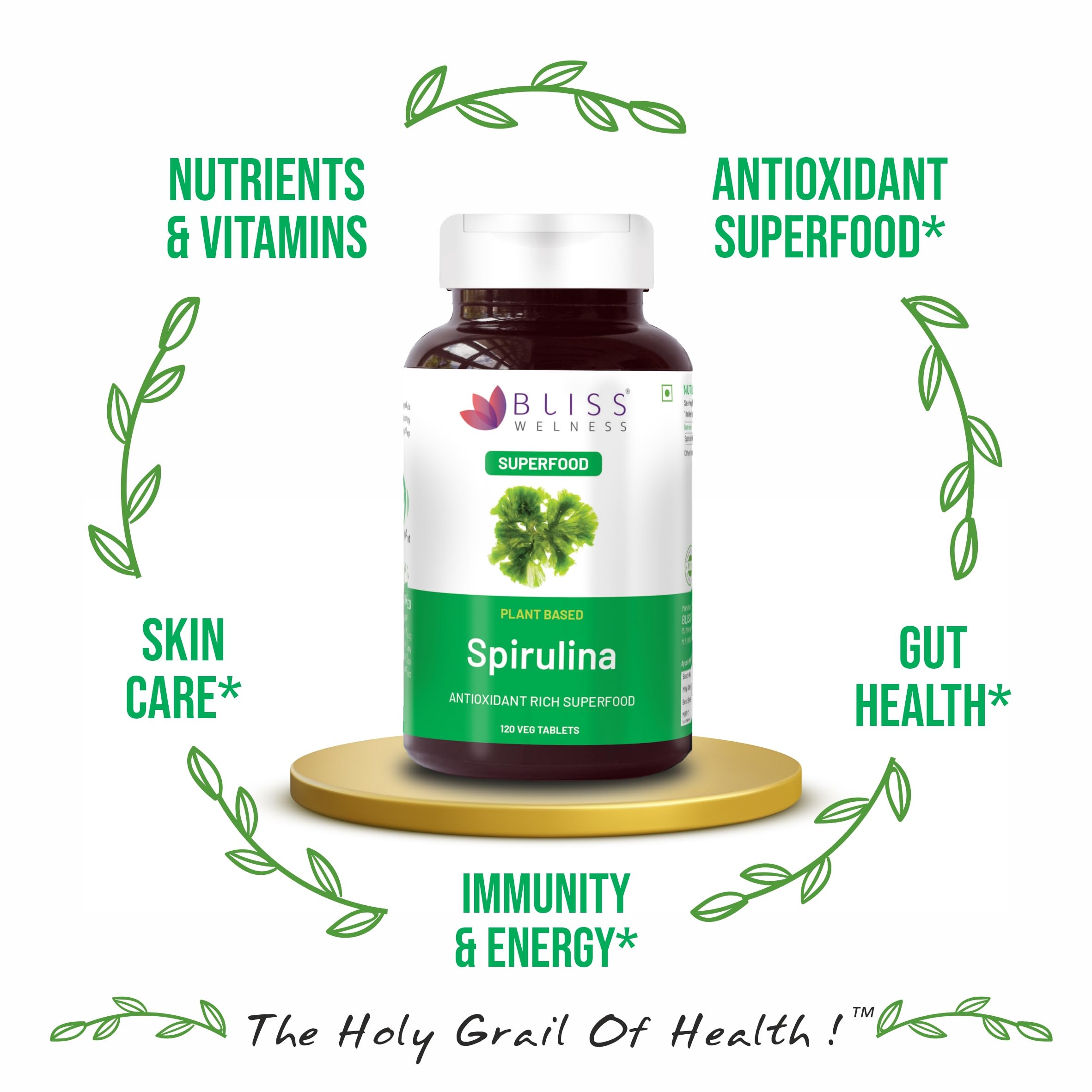 Bliss Welness Spirulina 1000 MG Daily Superfood, Immunity Booster with Rich Antioxidant, High Energy Detox Vegetarian Health Supplement - 120 Tablets — Amazon image 5