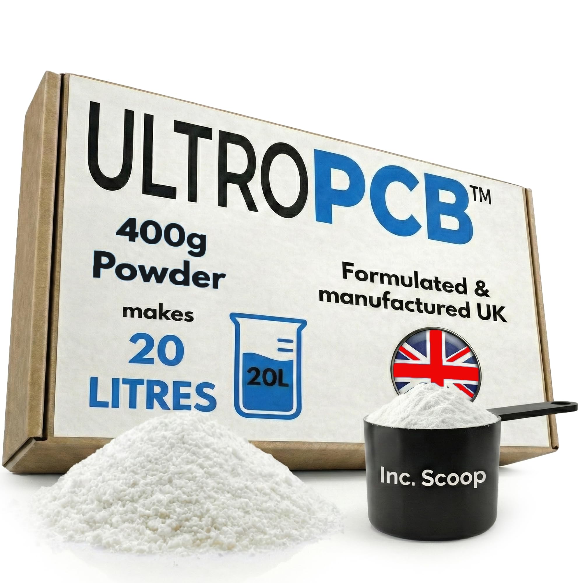 Allendale UltroPowder UltroPCB Ultrasonic PCB Flux Cleaner - Makes 20L - Electronics & Circuit Board Cleaning Solution Concentrate, Made in Britain, 400g