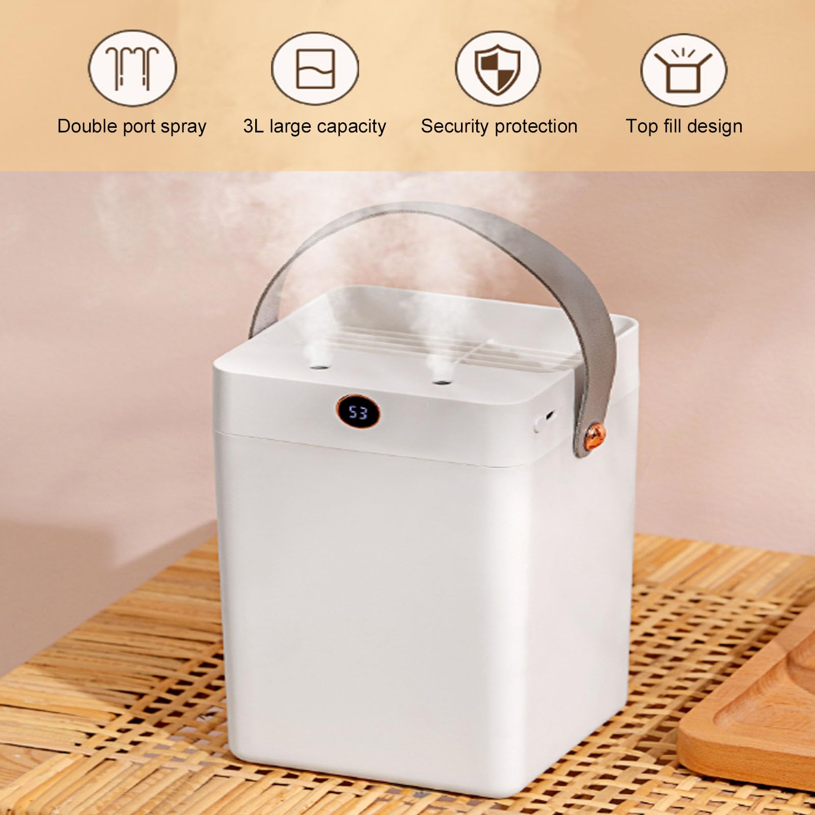 Umidificatori per camera da letto, nebbia fredda silenziosa da 3 litri, umidificatore ad aria con riempimento superiore, funzionamento in camera grande fino a 10 ore, spegnimento automatico per