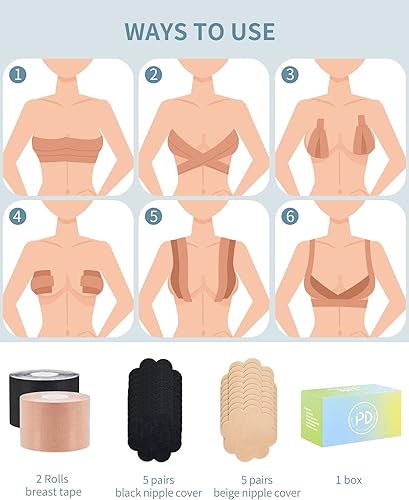 Miniatura 4 de Boobytape para levantamiento de senos 2 piezas, cinta adhesiva para senos grandes, cinta corporal invisible para empujar, kit de cinta de pecho