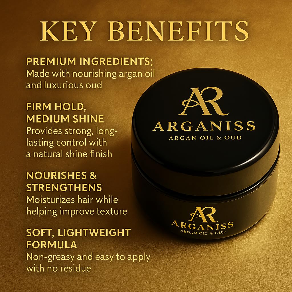 Natural Hair Cream with Argan Oil and Oud, Firm Hold Medium Shine, Men's Grooming Styling Product