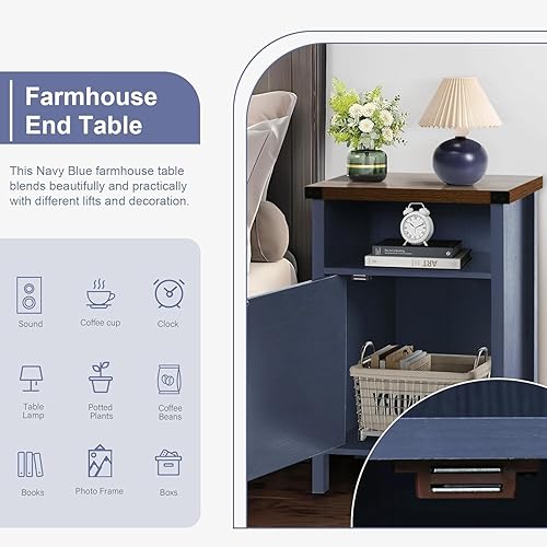 Miniatura 42 de Catrimown Mesa auxiliar de granja, juego de 2 mesitas de noche, mesita de noche rústica con puerta de granero y estante de almacenamiento, mesa