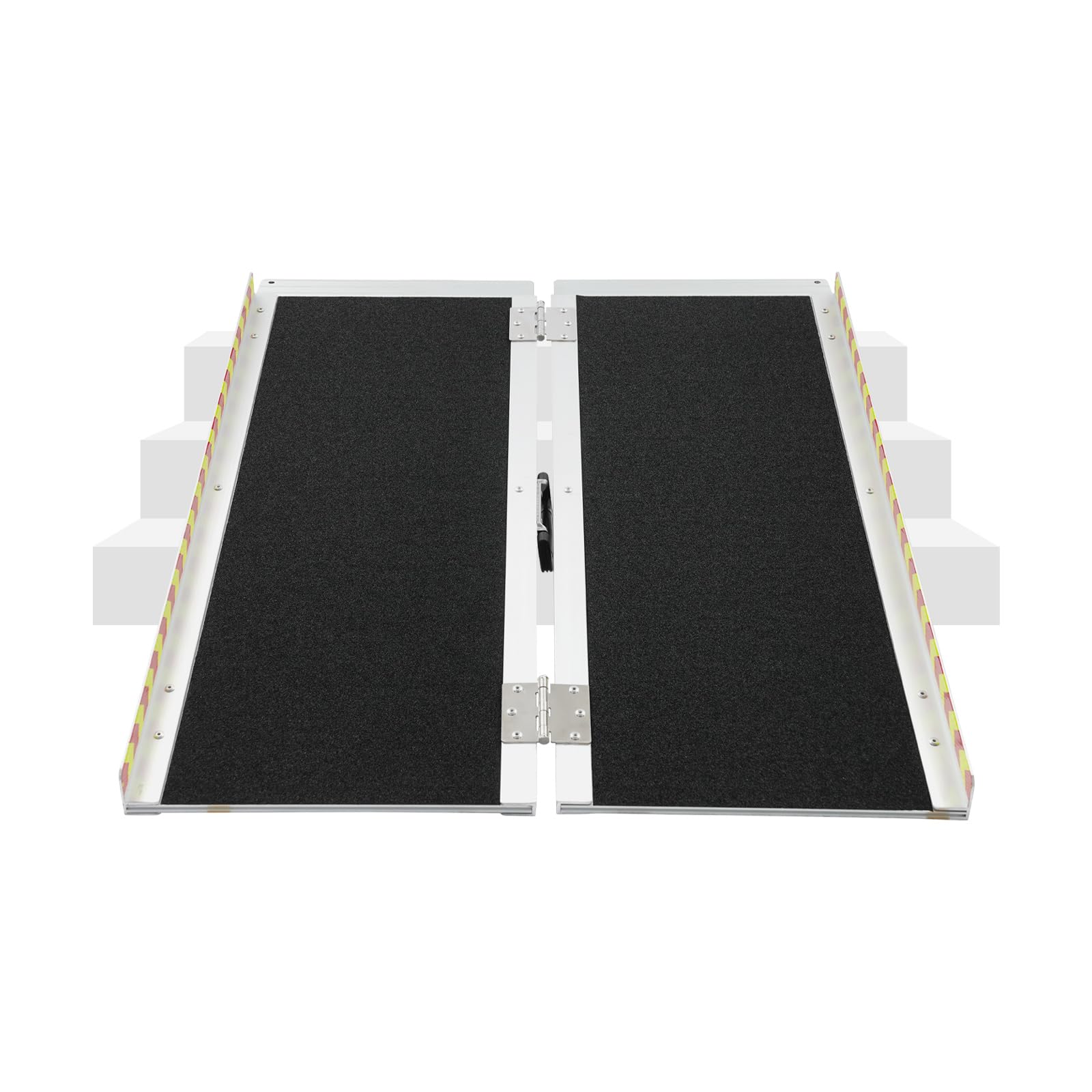 Rampa plegable para silla de ruedas de 72 x 91 cm, de aleación de aluminio, rampa para escalones, portátil de hasta 272 kg, rampa telescópica antideslizante con bandas reflectantes y asa para