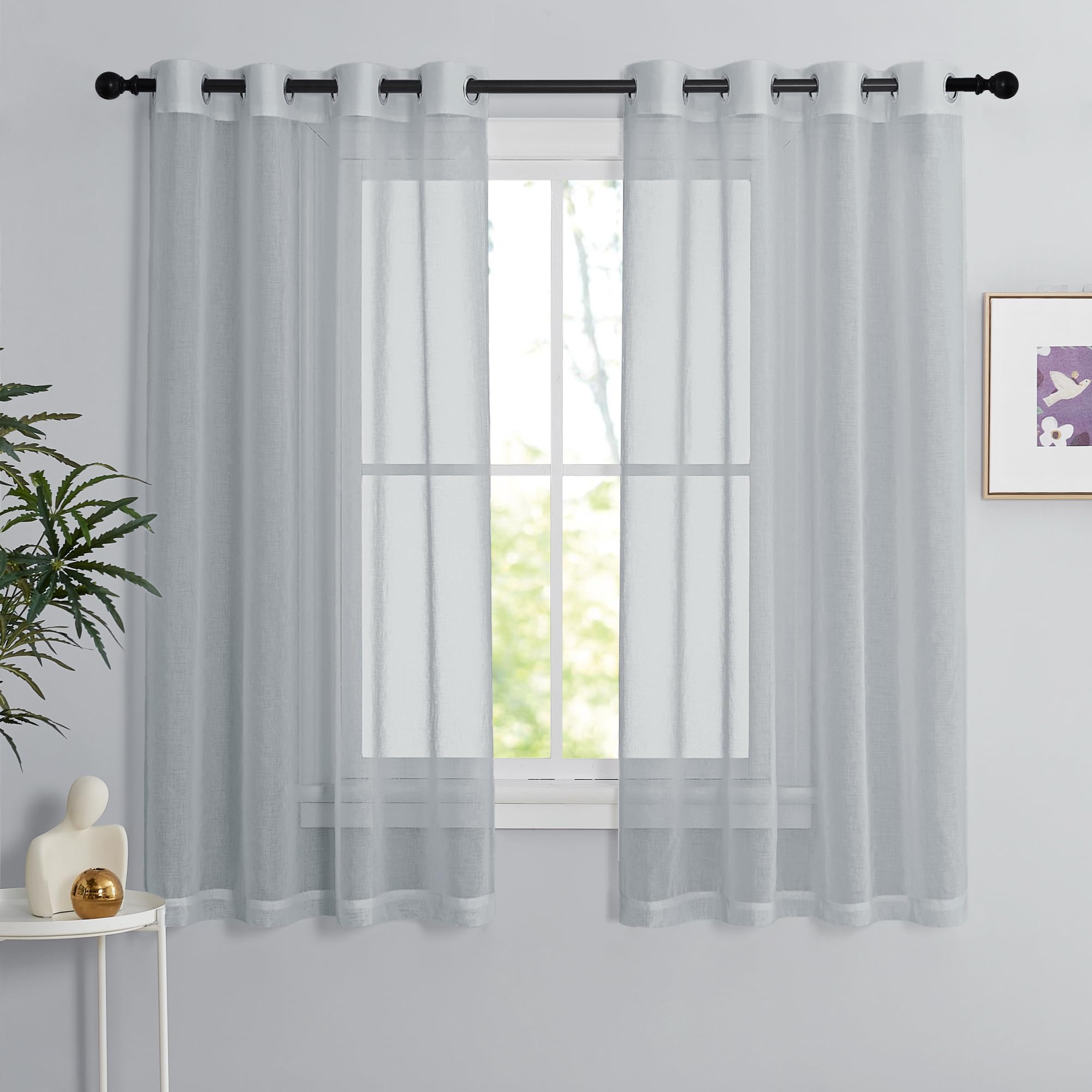 PONY DANCE Tende Corte da Cucina Tende Moderne con Anelli Trasparenti Decorazione con Effetto Lino Curtains Cameretta Bambini 2 Pezzi 140x160 CM, Grigio Chiaro