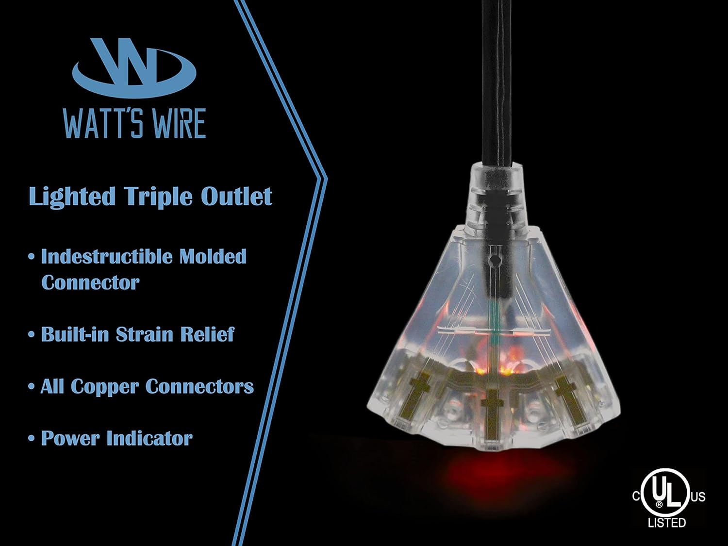 25 ft Outdoor Extension Cord Waterproof - 12 Gauge Heavy Duty Extension Cord 25 ft - Lighted Outdoor Extension Cords with Multiple Outlets - Watts Wire - 25' Grounded - extensiones electricas
