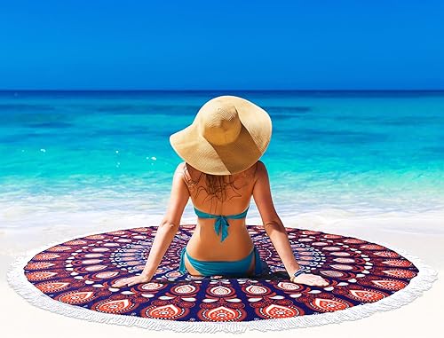 Miniatura 6 de Benefeet Sox Toallas de playa redondas grandes y redondas, toalla de playa con mandala, de microfibra, de secado rápido, sin arena, gruesa, bohemia,