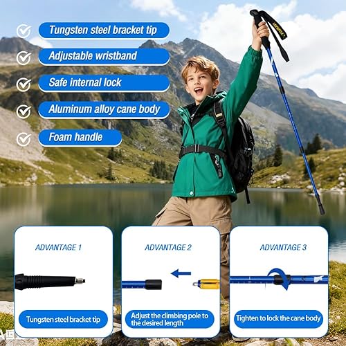 Miniatura 4 de Bastones de senderismo para senderismo, paquete de 2 unidades, antideslizantes, ajustables, plegables para senderismo o caminar, palos de aluminio
