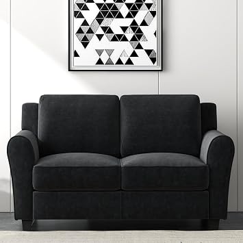 Bonzy Home 58" Black Loveseat Sofa Couch for Living Room, 2 Seater Love Seat for Small Spaces, Modern Couches with Thick Cushion for Home Apartment Office