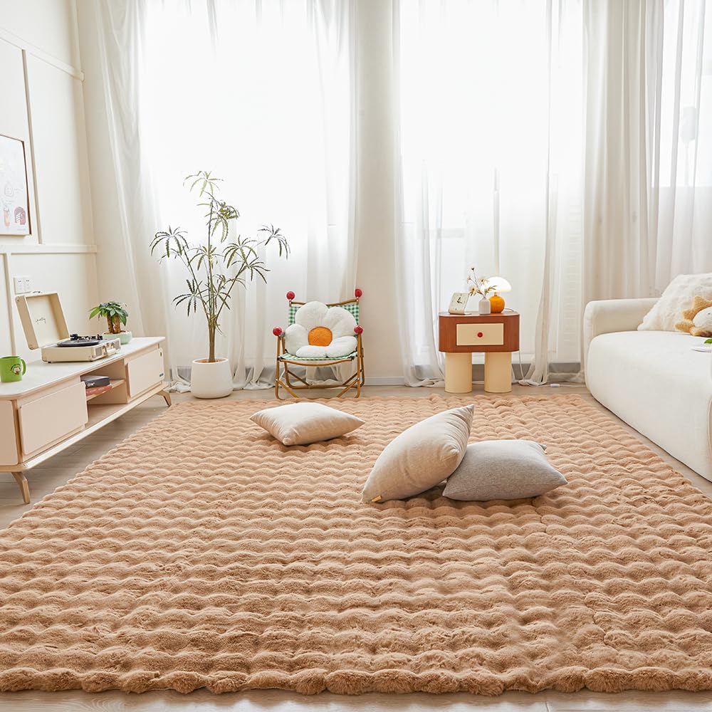 Photo 1 of ***SHEDS**** Coffee Rabbit Plush Area Rug for Bedroom Living Room Sofa,6'X9' Faux Fur Fluffy Shaggy Rectangular Square Rug for Kids Teen Girls Room,Furry Carpet Rug for Nursery Baby Room Decor for Teenage