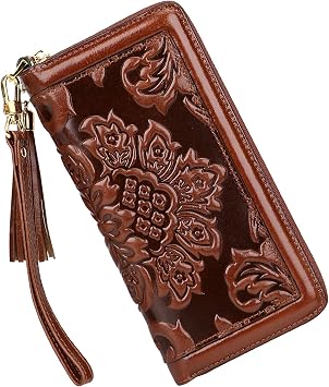 PIJUSHI Leather Wallets For Women Floral Wristlet Wallet Card Holder Purse