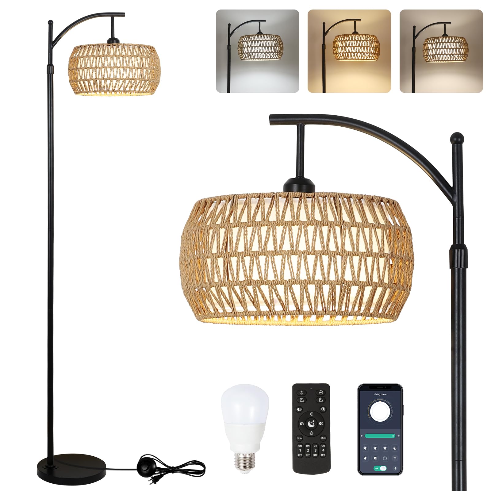 Good&Mojo Vloerlamp Madeira bamboe en rotan naturel/naturel