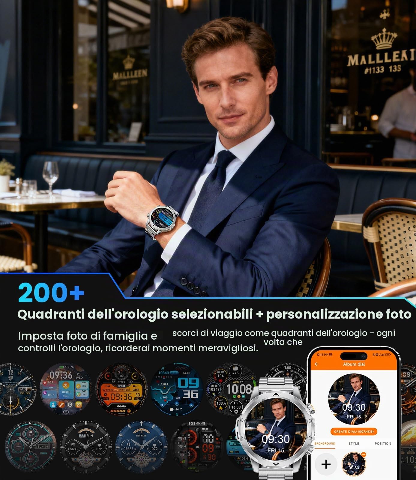 Orologio Smartwatch Uomo con Chiamate/Batteria 1000 mAh per Android iOS, 1,53" HD Smartwatch Militare con Frequenza Cardiaca/129 Modalità Sportive, Impermeabile IP68 Torcia Fitness Watch, 3 Cinturini