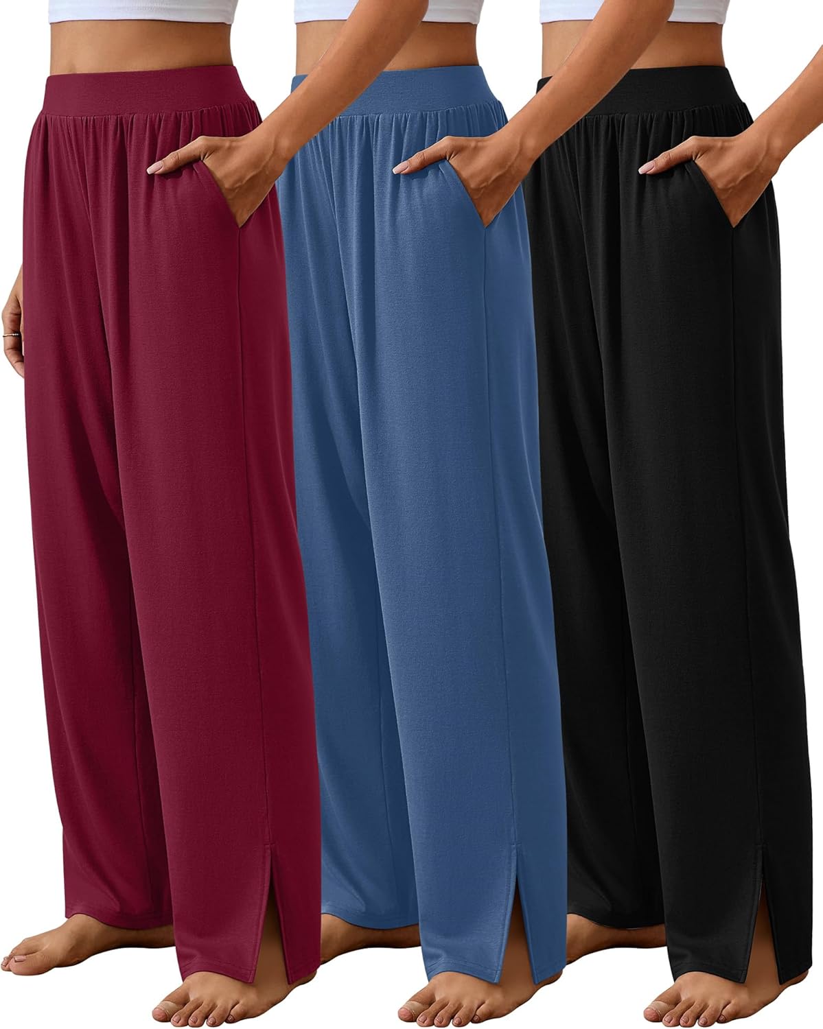 Neer 3 Pcs Women’s Lounge Pants Side Slit High Waisted Joggers Wide Leg Yoga Sweatpants with Pocket Loose Cozy Pant Neer 3 Pcs Women’s Lounge Pants Side Slit High Waisted Joggers Wide Leg Yoga Sweatpants with Pocket Loose Cozy Pant