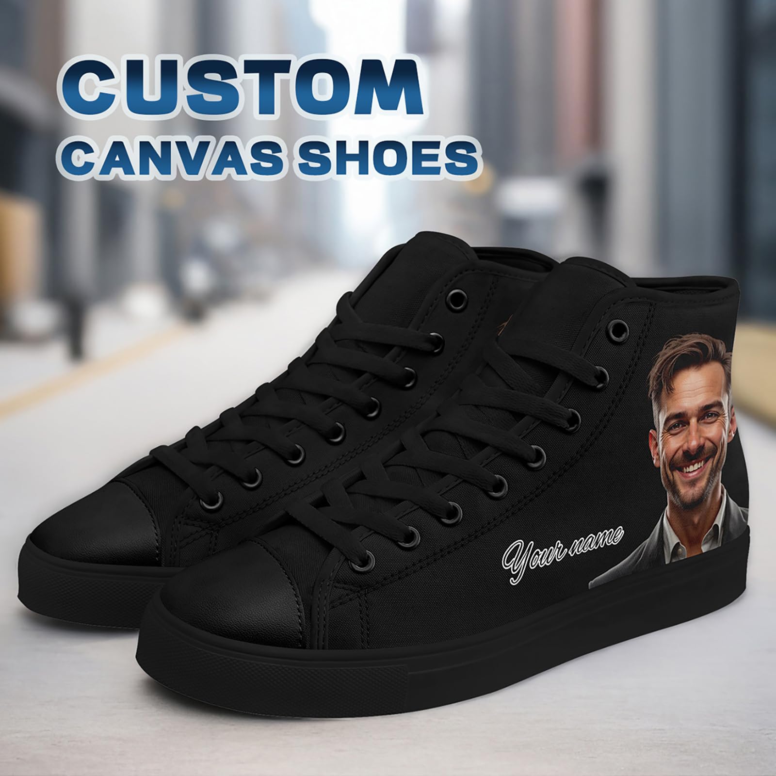 Personalisierte Paar High-Top Canvas-Schuhe für Herren und Damen - Geschenk für Paare mit Foto und Namen, leichte Flache Freizeit-Sneaker