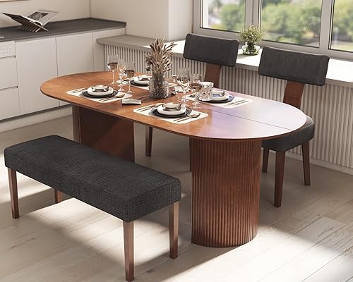 Miniatura 6 de LIVINOVA - Juego de 2 asientos de banco de comedor tapizados de granja, banco de entrada de lino de 45 pulgadas con patas de madera natural, banco