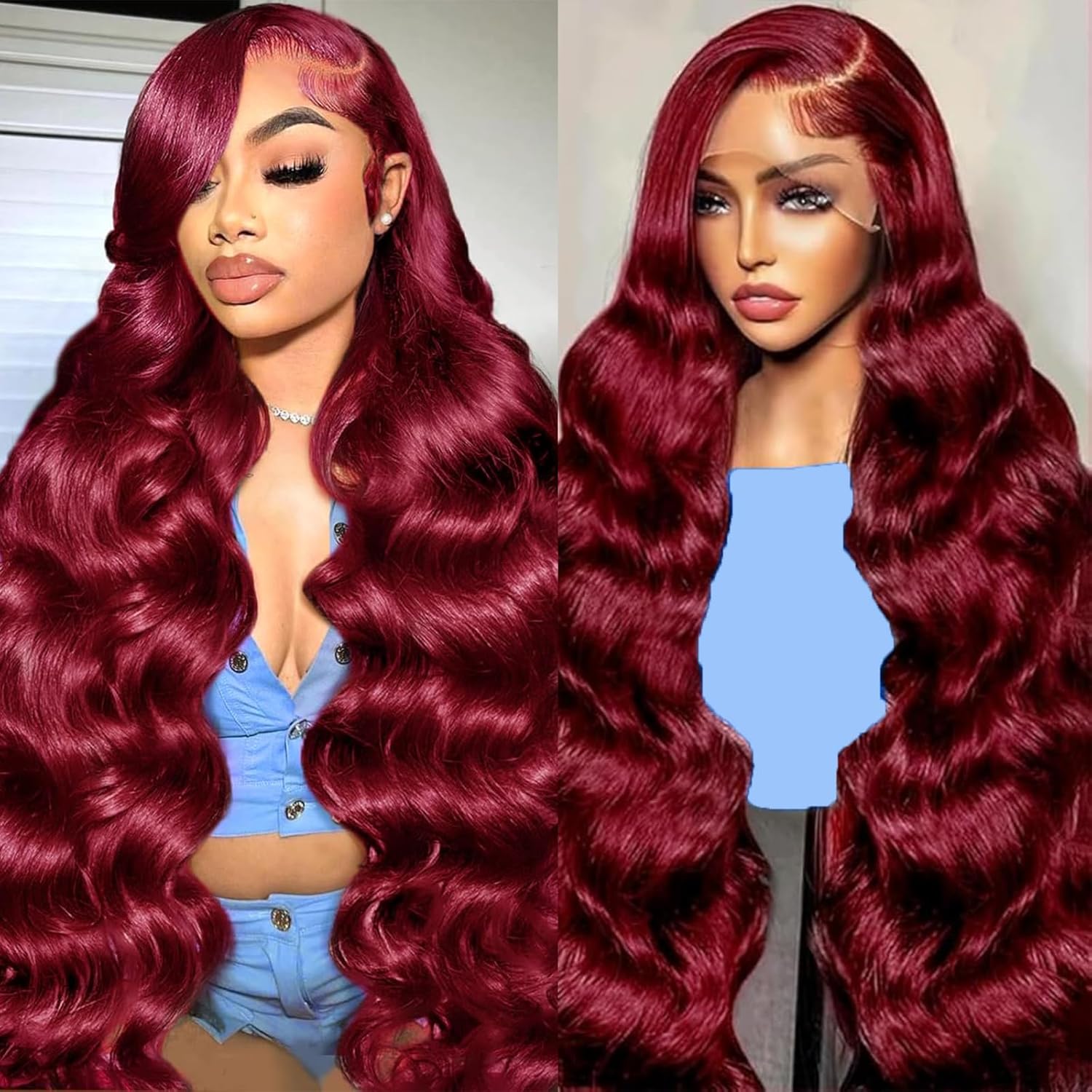 32 Inch Burgundy Wig Human Hair 200 Density 99J Burgundy Lace Front Wigs Human Hair 13x6 HD Lace Front Wigs Wine Red Body Wave Lace Front Wigs Glueless Wig Pre Plucked for Women