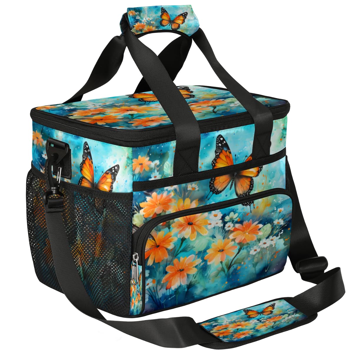 Yellow Flower Insulated Picnic Backpack Lunch Box for Women Men Picnic Basket Tote Lunch Bag Picnic Bag Portable Lunch Bags for Picnic, Beach, Work, Trip,Office, Camp Butterfly