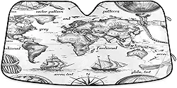 Mapa do mundo vintage pára-brisa de carro protetor de viseira frontal dobrável para carro, SUV, caminhão - Mantenha o veículo fresco, 133 x 23,5 polegadas