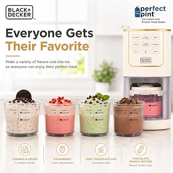 BLACK+DECKER Ice Cream Maker for Families & Kids Make Protein, Keto & Dairy-Free Ice Cream, Gelato & Milkshakes at Home Easy Creamy Pint Machine with Mix-Ins